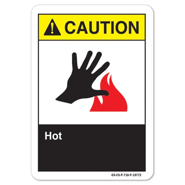 ANSI Caution Sign, Hot, 14in X 10in Aluminum, 14" W, 10" H, Landscape, Hot